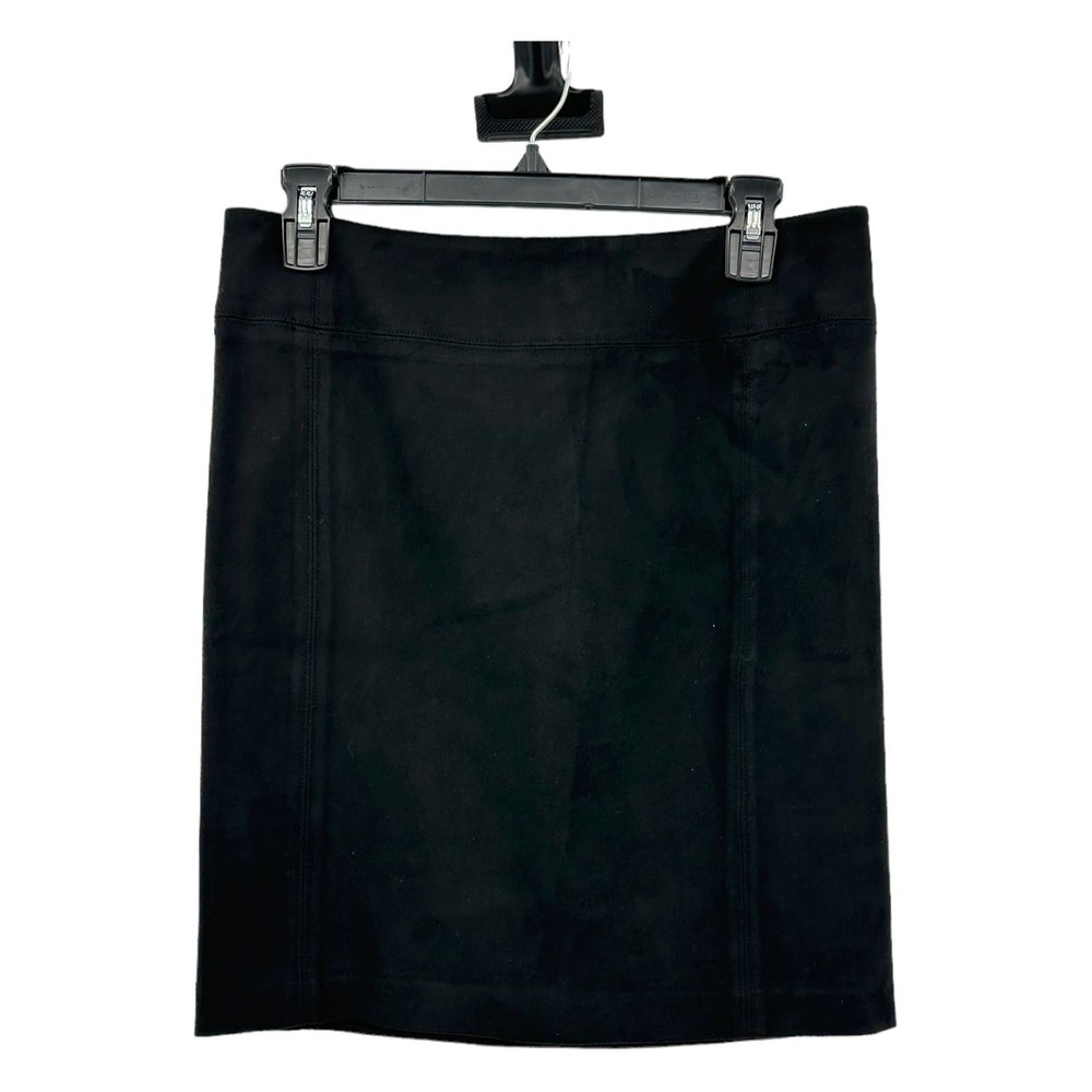 J McLaughlin Womens Faux Suede Pencil Skirt 6 Black Above Knee Back Zip Stretch
